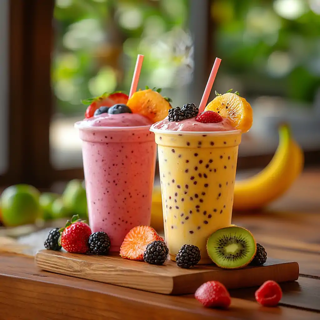 rocha2940_Cups_of_fruit_shake_with_a_straw_inside_a_lively_and__c83f997b-6c94-4167-bc00-c1cecba130d7